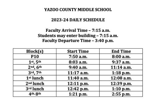 YCMS Daily Schedule